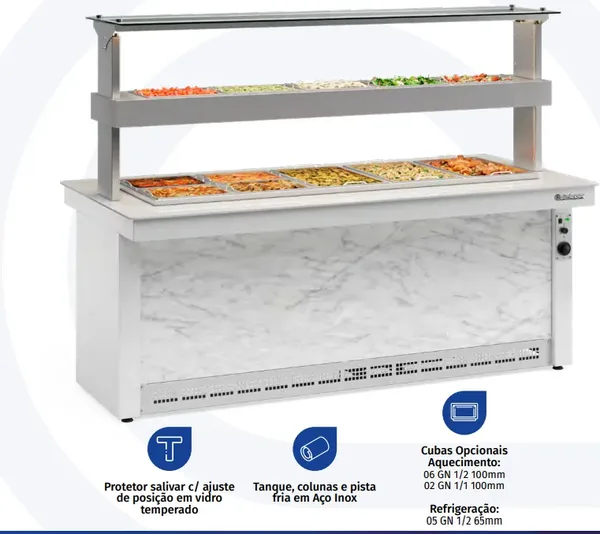BUFFET QUENTE E FRIO PARA 15 CUBAS GELOPAR GBTR-200 PR